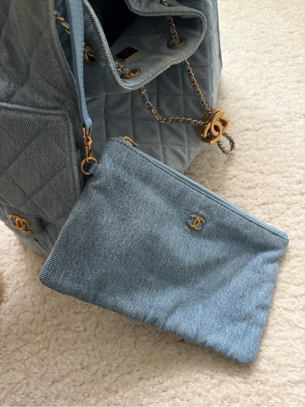 CHANEL 25 Light Blue Quilted Denim Bag with Pochette GHW GREAT PRICE! - Picture 8 of 16